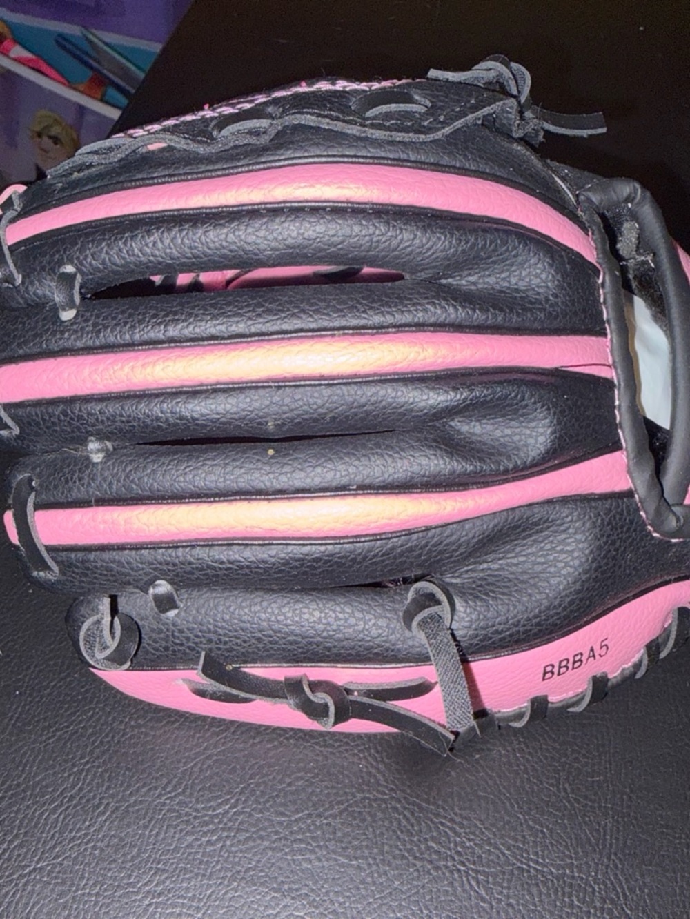Kids Black and Pink Baseball Glove - Youth Soft Leather Mitt